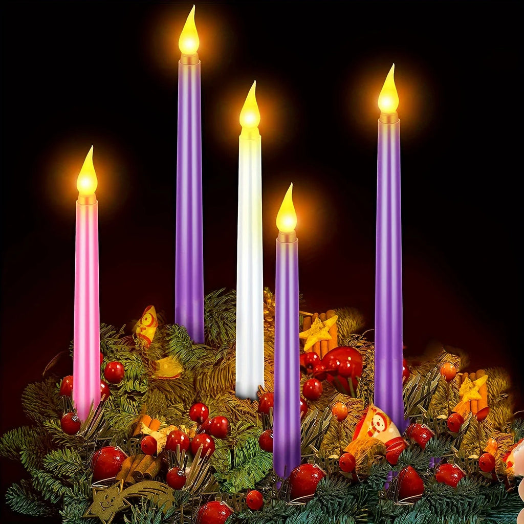 6pc LED Flickering Flameless Candles 28CM Taper Candles Halloween & Christmas Decor Wedding Home Festive Decor Battery Operated