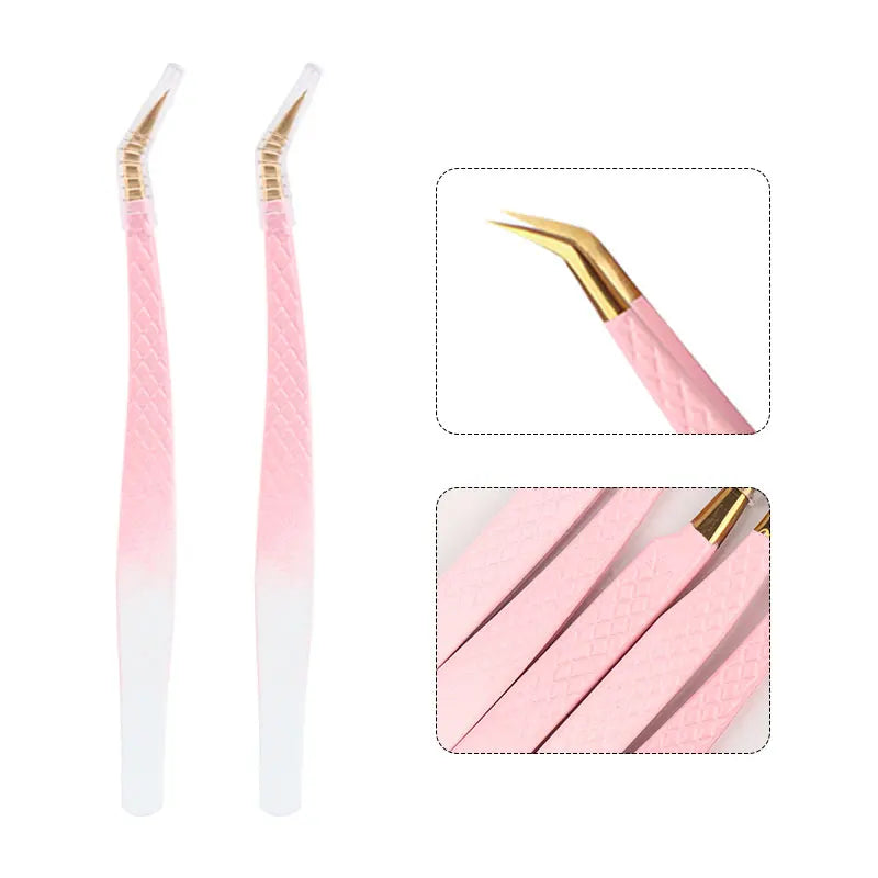 1pcs Eyelash Extension Tweezers Eyebow Clip Pink Stainless Steel Lash Lifting Tweezers Beauty Supplies Diy Makeup Tool