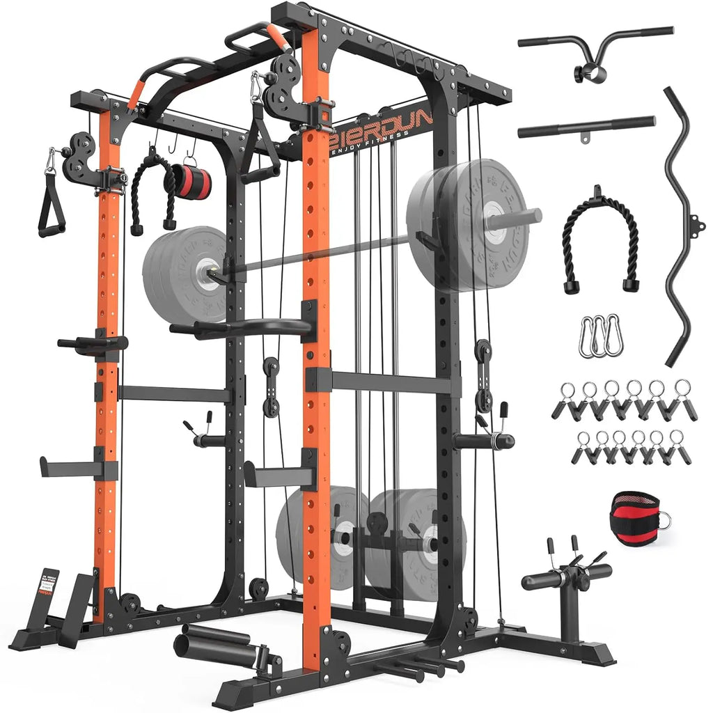 FLA01 Power Cage Multi Function Squat Rack with Cable Crossover System,2000LBS Capacity with LAT Pulldown,10-in-1, Customized