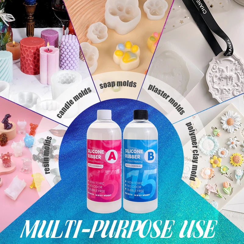 500/1000ml Silicone Mold Making Kit-1：1 Mixing Ratio Translucent Silicone Rubber Non-Toxic Liquid Mold Making Silicone Diy