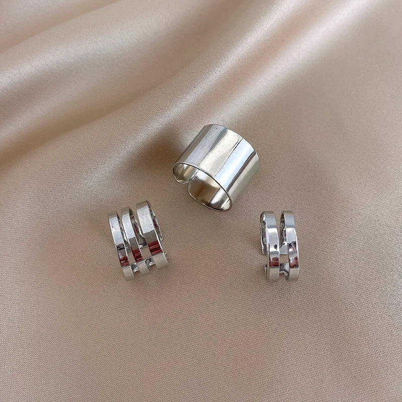 Punk Simple Gold Color Ring Set Women's Geometric Hollw Out Wide 3Pcs/Set Vintage Joint Finger Rings Jewelry Aesthetic 2022Trend
