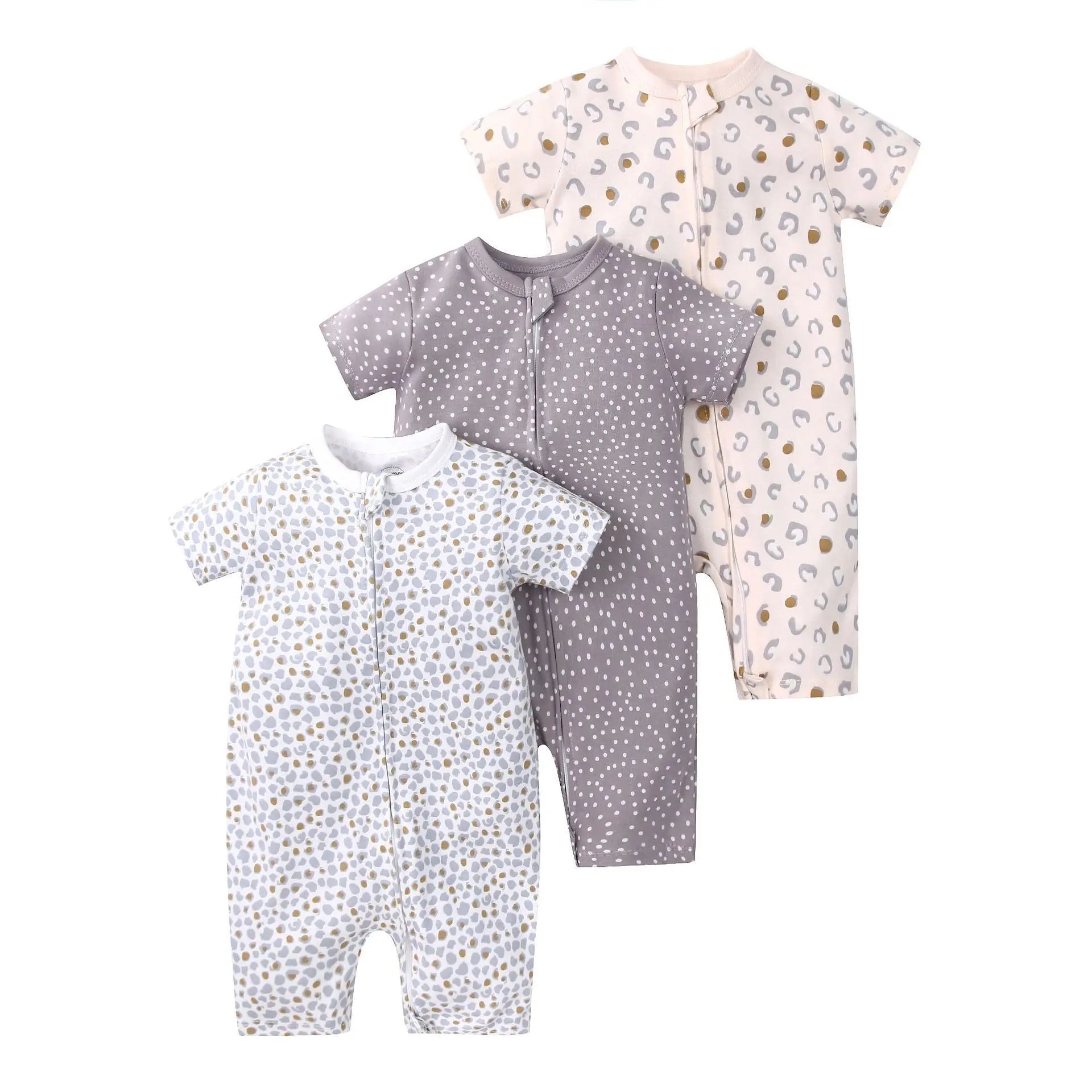 3Pcs/lot New Zipper Infant Baby Girl Boy Clothes Cartoon Short Sleeve Cotton Baby Romper Clothing For Newborn Jumpsuit 6-24 M