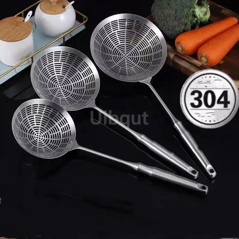 3 Sizes Round 304 Stainless Steel Strainer with Long Handle Kitchen Sieves Scoop Hot Pot Oil Filter Colander Cooking Tools