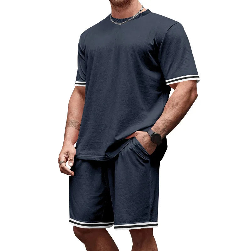 2026 Men's Summer Tracksuit Solid Loose Casual Round Neck Short Sleeve T-shirts Shorts Two Piece Sets for Men Gym Clothing Sets