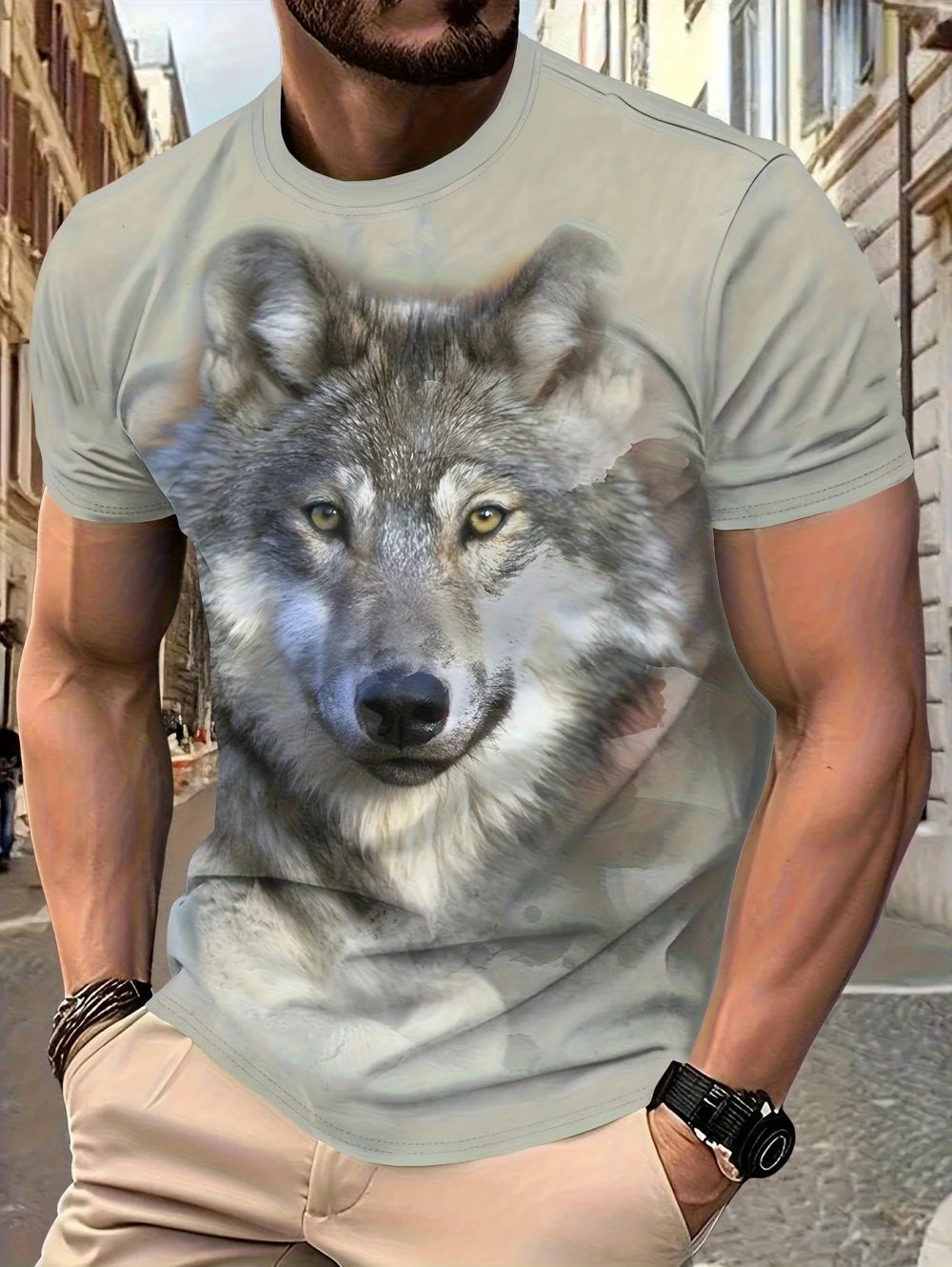 Men 3D Graphics Wolf Print T-Shirts Summer Oversized Causal Tees Fashion Tiger Pattern Fitness Short Sleeve O-Neck Tops Clothing