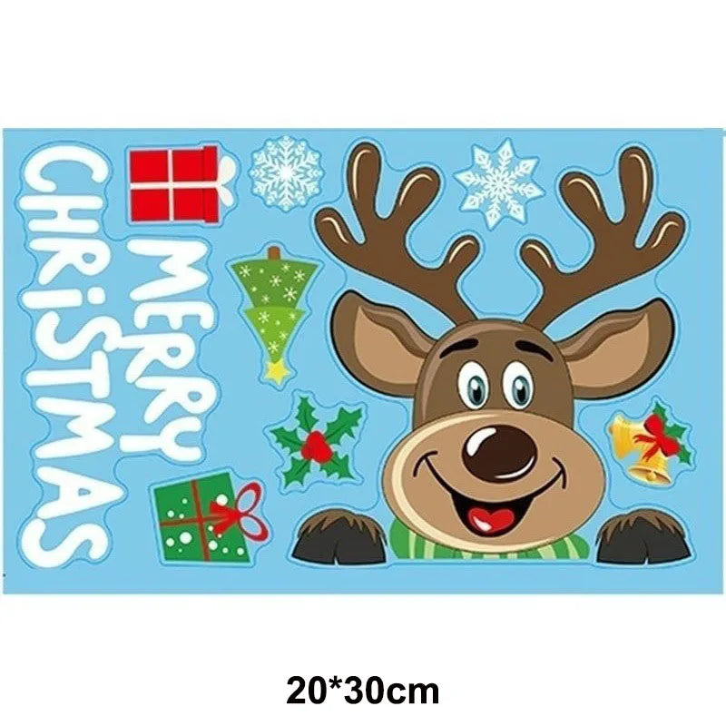 Christmas Window Cling Stickers Santa Claus Reindeer Snowflake Gift Box Window Decals for Xmas Home Shop Glass Door Window Decor