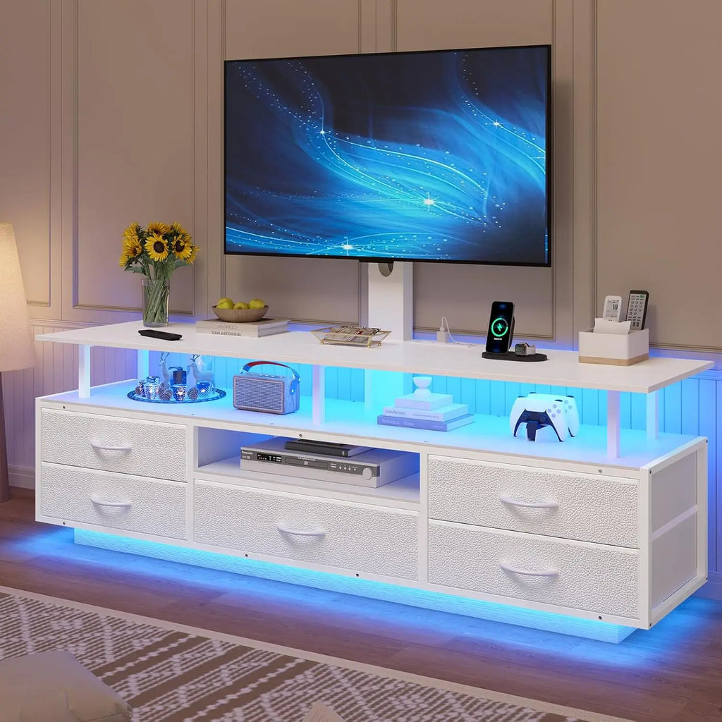 51.2" LED TV Stand with Mount for 45-70 Inch TVs, Power Outlets, Storage & Smart Lights
