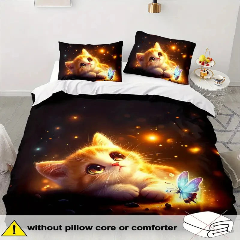 Cute Cat 3pcs Duvet Cover Set, 3D Digital Printed Duvet Cover, Soft Comfortable Breathable Bedding Set for Bedroom, Dorm