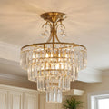 Luxury Gold Crystal Ceiling Light, Round Dimmable Semi-Flush Mount Modern Crystal Ceiling Light for dining room/bedroom/hallway