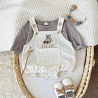 Newborn Baby Boys Girls Clothes Sleeveless Romper Bear Embroidery Loose Shoulder Strap Triangle Jumpsuit Casual Overalls Autumn