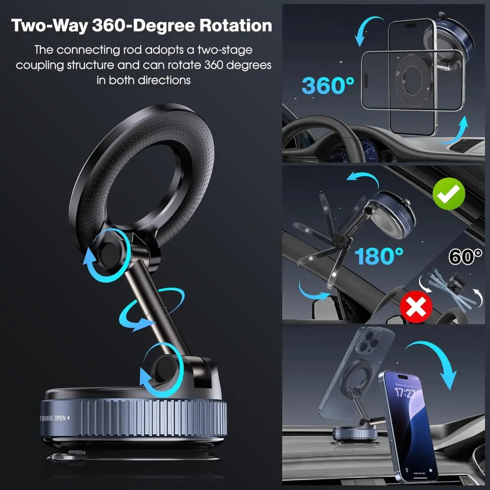Magnetic Suction Phone Holder, Foldable and Retractable Hands-Free Suction Cup Phone Mount for Car/Gym/Mirror/Smooth Surface