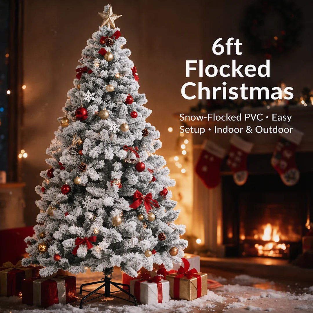 6Ft 1.8M Artificial Christmas Tree Unlit Full PVC Fir with 608 Branch Tips Hinged Easy Assembly Foldable Metal Stand for Indoor Outdoor Living Room Family Home Office Garden Yard Party Holiday Xmas Decorations
