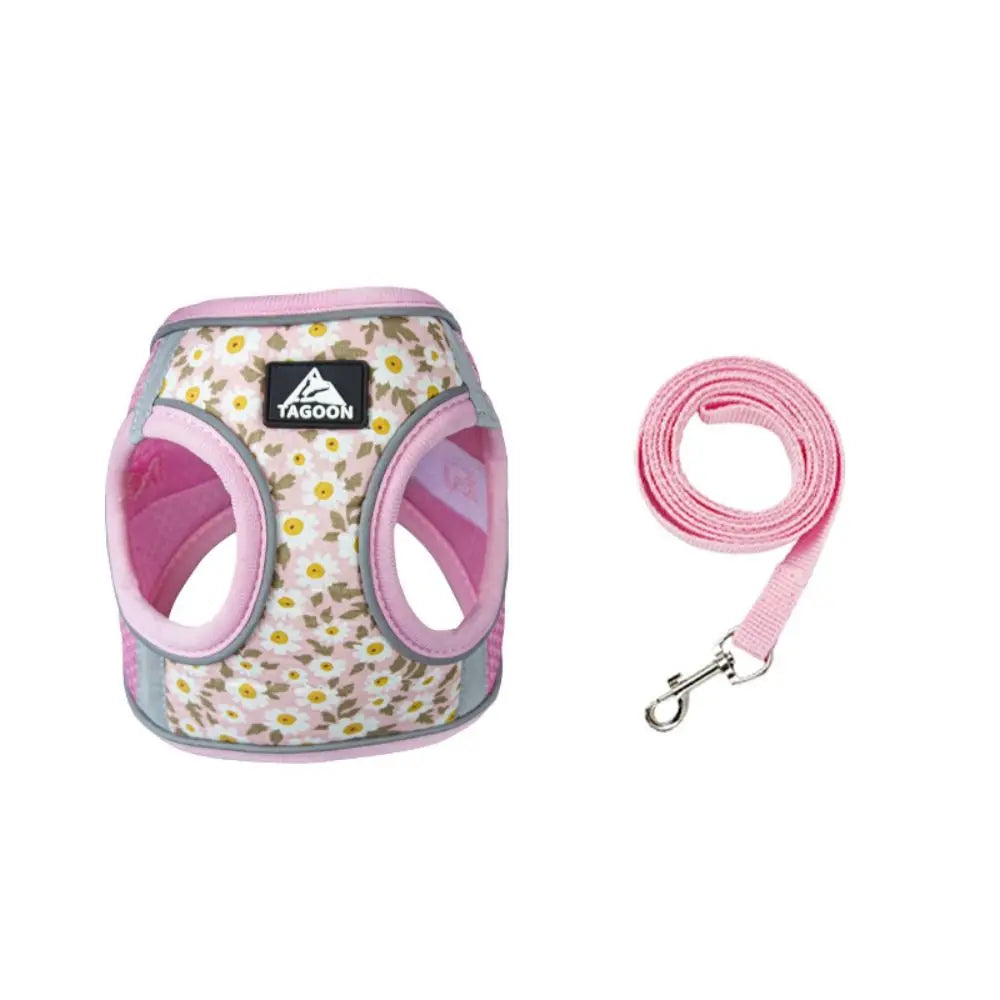 Cat Accessories Floral Pet Harness Reflective Anti Escape Dog Leash Set Adjustable Meash Cat Chest Strap Small Dogs
