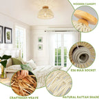 23/30cm Rattan Ceiling Light Fixtures Boho Chandeliers Lights Cream White/Beige/Black semi Flush Mount Ceiling Lamps for hallway