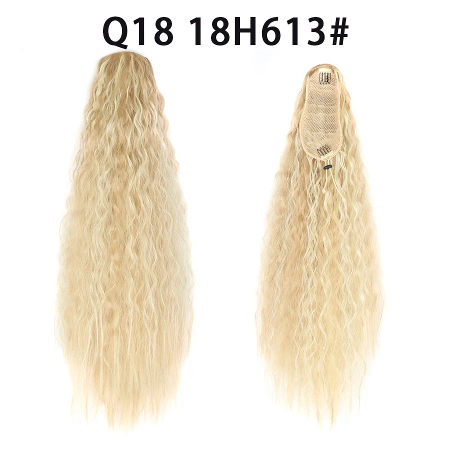 22 Inch Drawstring Ponytail Extension Curly Wave Long Ponytail Hair Extension Synthetic Corn Wavy Drawstring Ponytail Extensions