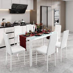7-Pc Glass Dining Table Set, 6 PU Leather Chairs, Space Saving