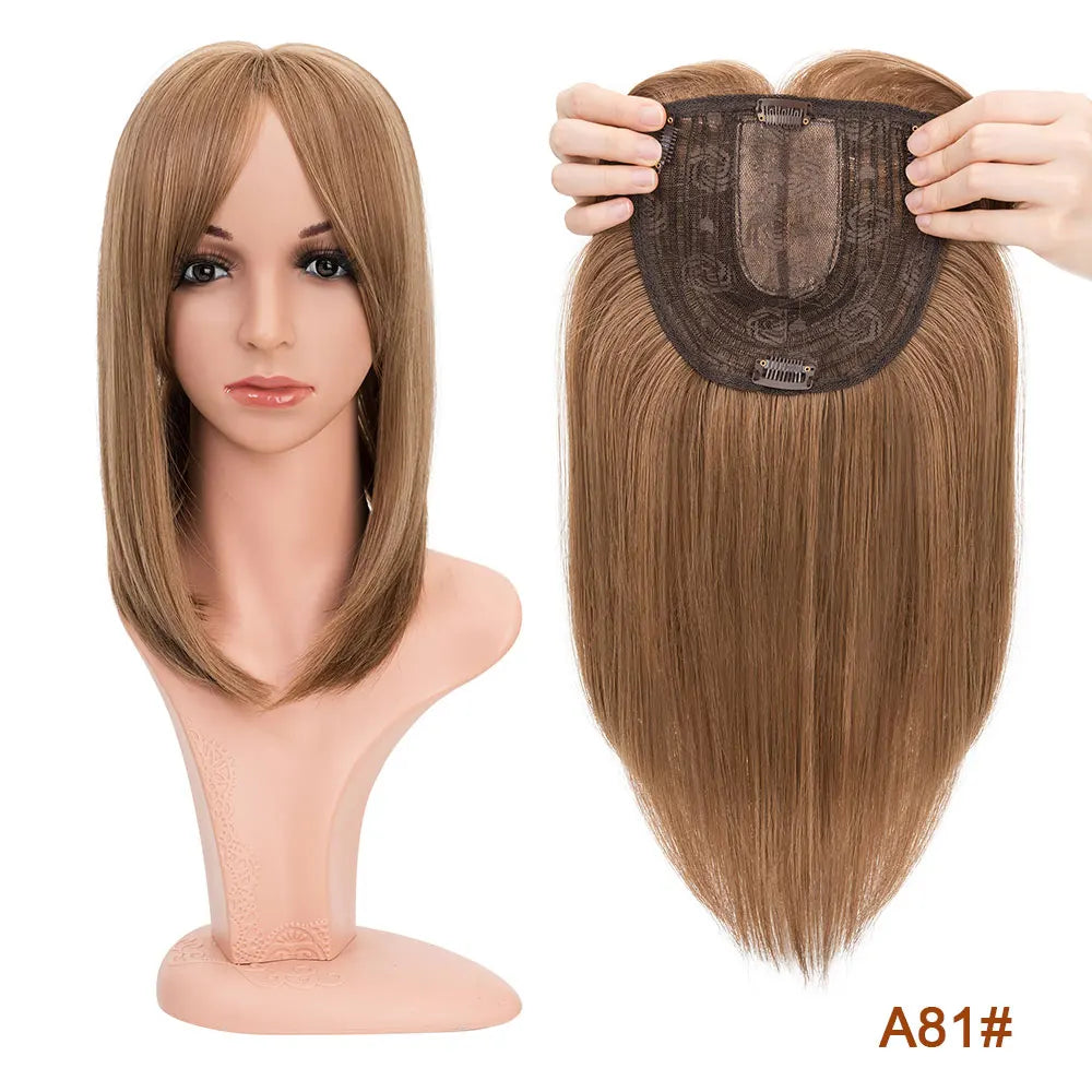 Benehair 14'' Striaght Hair Toppers with Side Bangs for Women Synthetic Hairpieces Adding Hair Volume Topper Clip Hair Extension