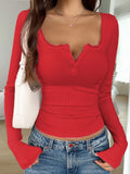 Women Y2K Lace Button Tops Autumn Spring Long Sleeve Solid Fashion T-shirts Slim Sexy Basic Pullover Shirt Casual Street Clothes