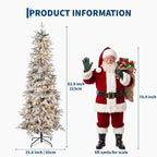 Garvee 6/7ft Pre-Lit White Snow Flocked Slim Pencil Christmas Tree PVC Realistic Tree with Metal Stand Flame Retardant Space Saving Holiday Decor Snow-Flocked Drooping Branches, 8 Light Functions, Slim Pencil Shape