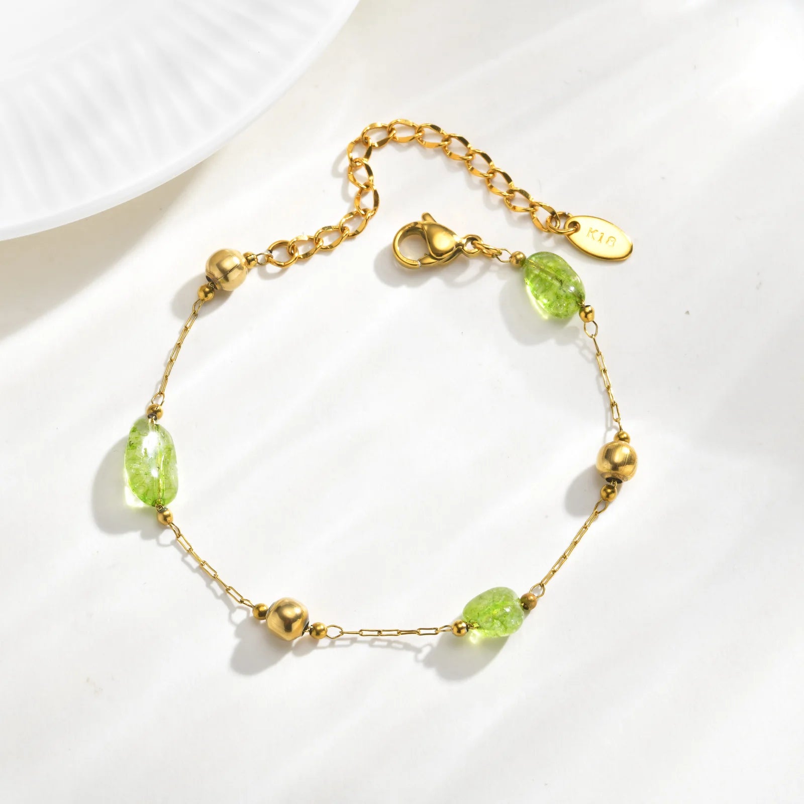 Fashion Green Natural Stone Bracelets for Women Stainless Steel Spacer Bead Bracelet 18K Gold Plated Jewelry Gift