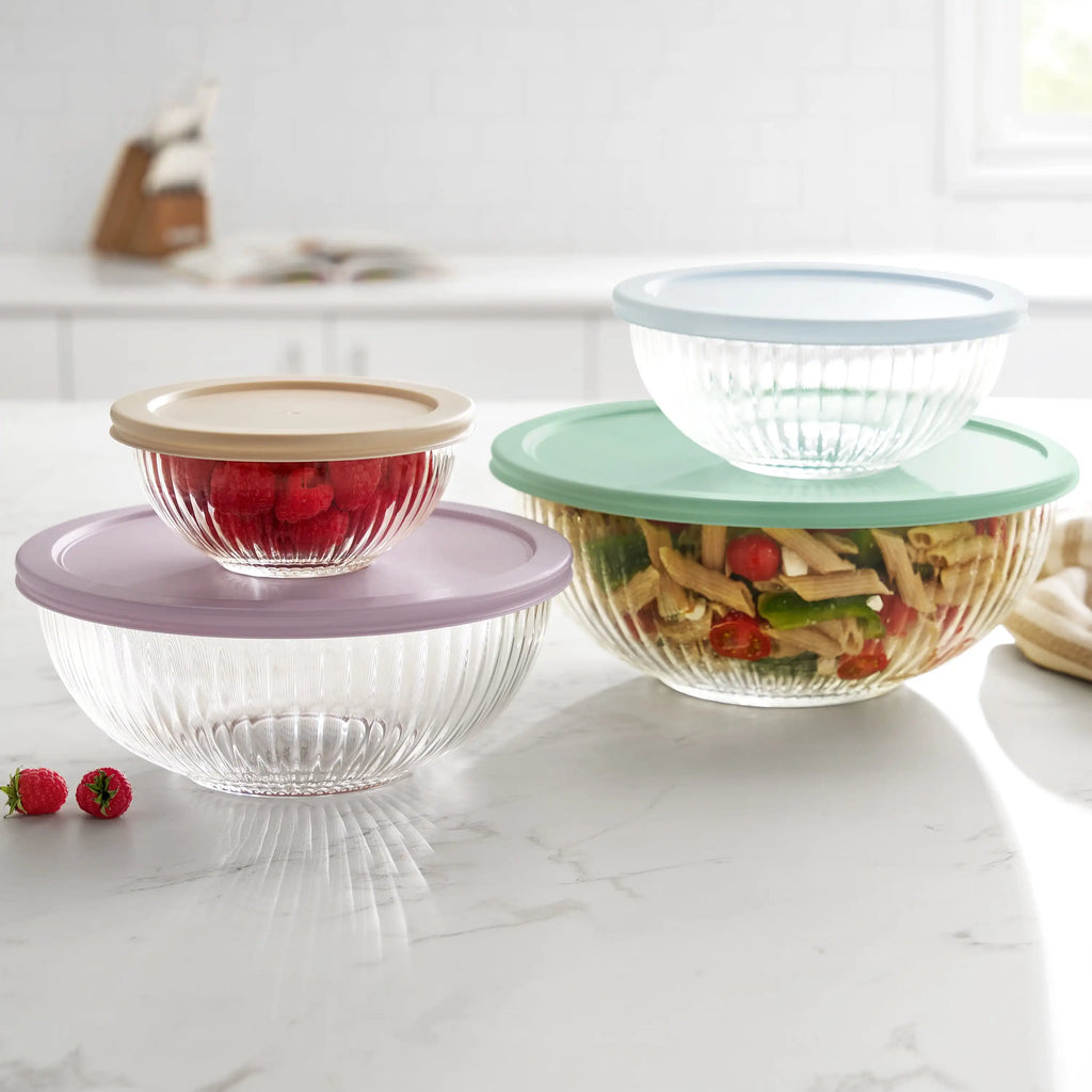 8-piece set of durable glass mixing bowls with varying sizes