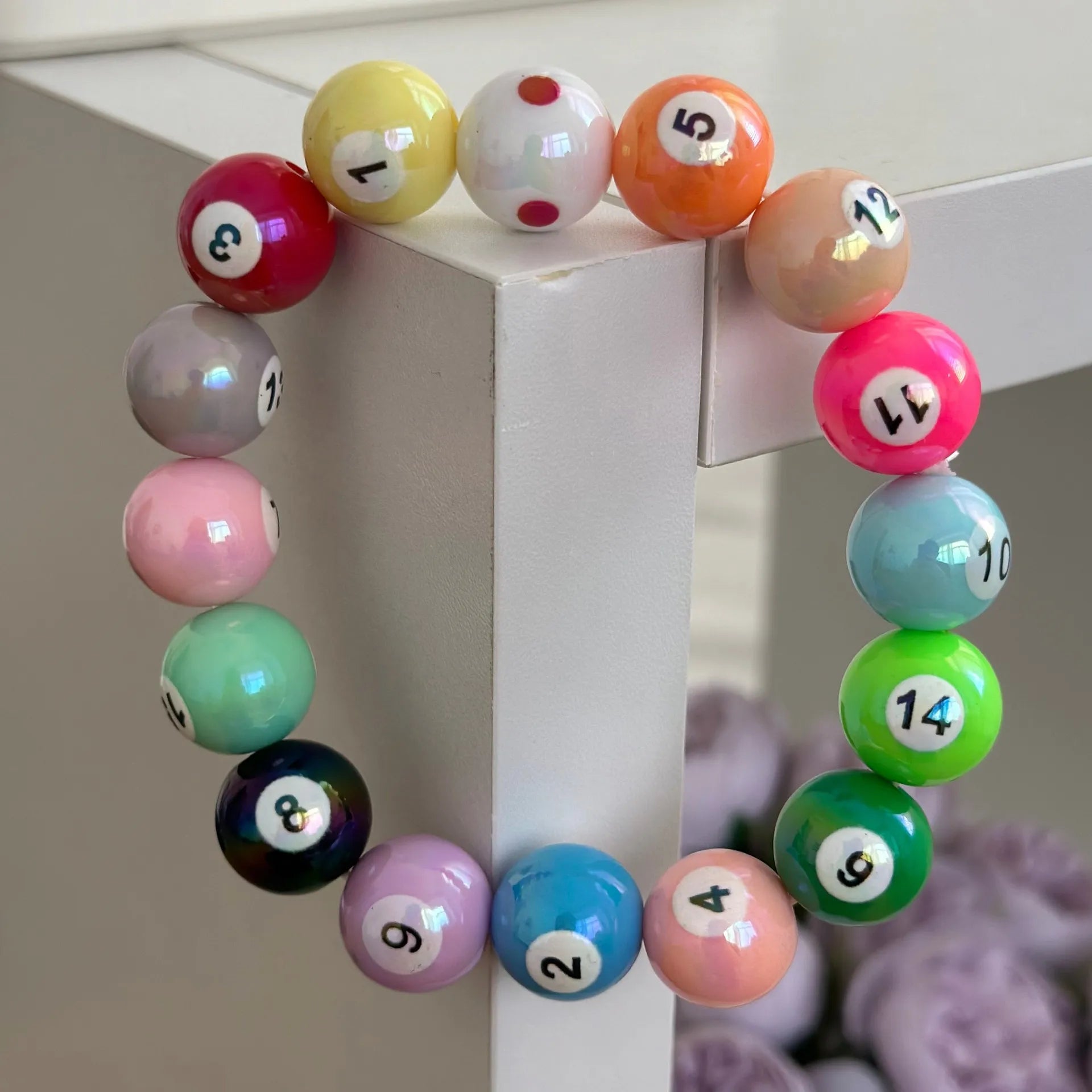 Middle Eight Billiard Bracelets for Women Men Hip Hop Rock Elastic Rope Couple Bracelets Jewellery Women Resin Beads