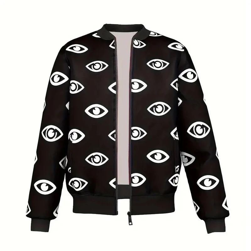 Personality 3D Print Men's Jacket Harajuku Streetwear Stand Collar Long Sleeve Jackets Eyes Stars Hip Hop Graphic Autumn Coat