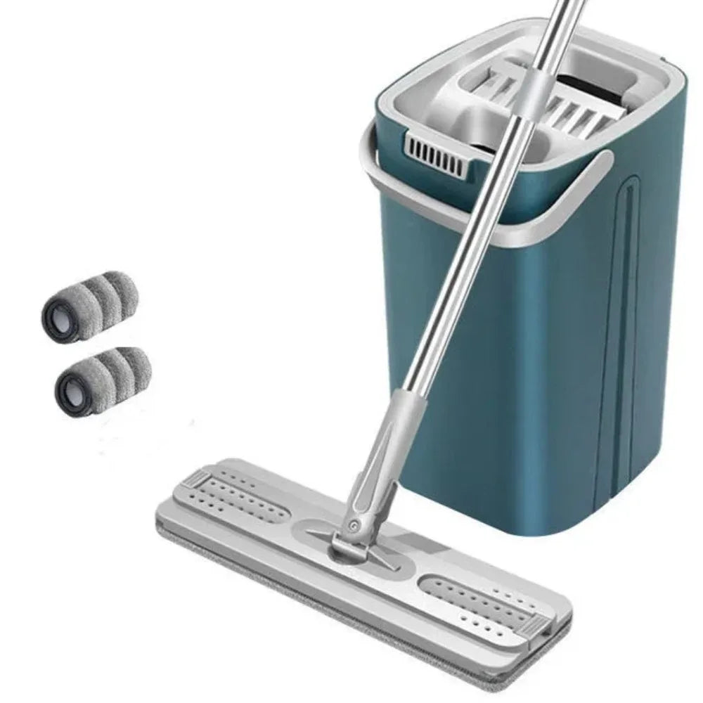 Self-washing Flat Floor Mop and Bucket Set Kitchen Household Cleaning Tool Microfiber Wiper Magic Extendable Wet Dry Daily Use