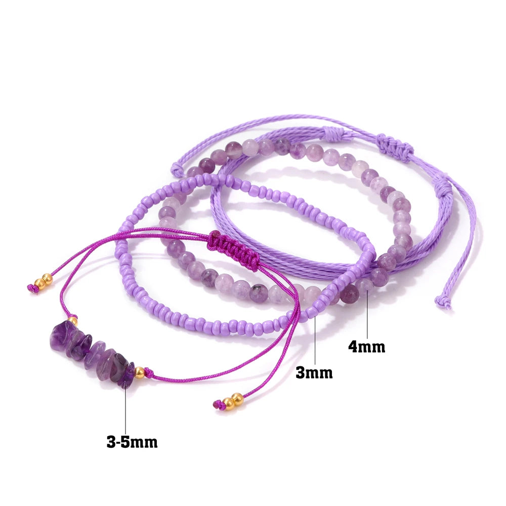 4pcs/Set Colorful Minimalism Small Beads Bracelet Green Pink Purple Orange Summer Beach Gathering Women Girl Party Gifts Jewelry