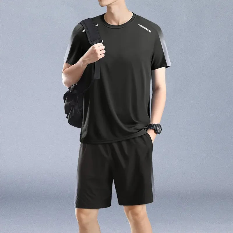 Men's 2-Piece Summer Athletic Set - Quick-Dry Running T-Shirt & Breathable Shorts - Gym Workout & Badminton Training Gear