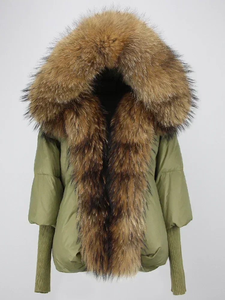 2024 Winter Puffer Jacket Women Real Fox Fur Collar Hooded Natural Thick Warm Loose Oversize Duck Down Coat Streetwear Outerwear