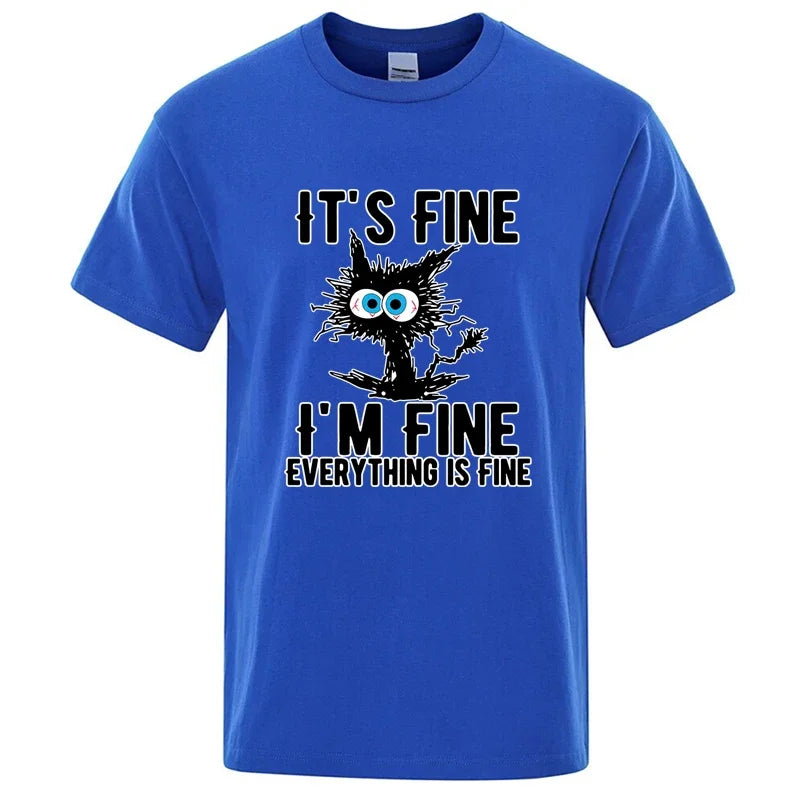 Men's High Quality T-shirt 100% Cotton Funny Cool Cat Printed T-shirt Casual Men's Short Sleeve T-shirt for Men T-Shirt Male Top
