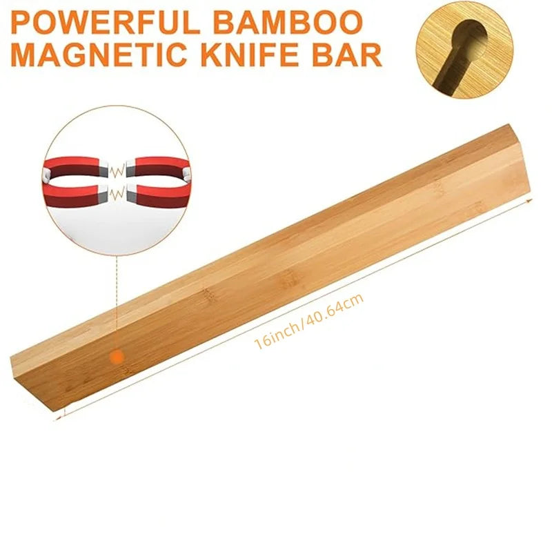 16 Inch Magnetic Knife Strip, Acacia Wood Powerful Magnetic Knife Holder for Wall, Wall Mounted Kitchen Knife Bar Rack for Home