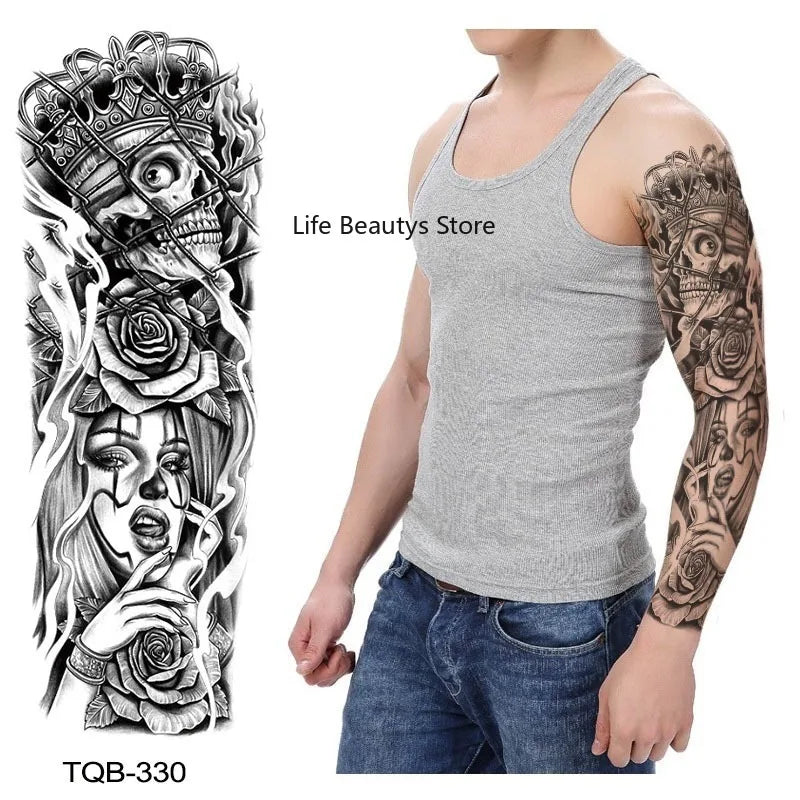 Large Full Arm Sleeve  Waterproof Temporary Tattoo Sticker Tribal Totem Skull Bird Wolf Tiger Fake Tatoo Body Art Men Women
