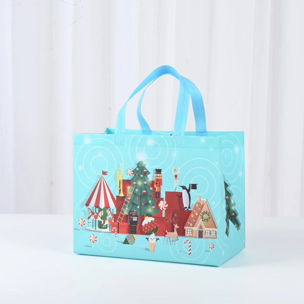 New Year Christmas Non-Woven Fabric Tote Bags Candy Gift Packaging Santa Claus Kid Holiday Happy Year Party Favors Gift Bag 2024