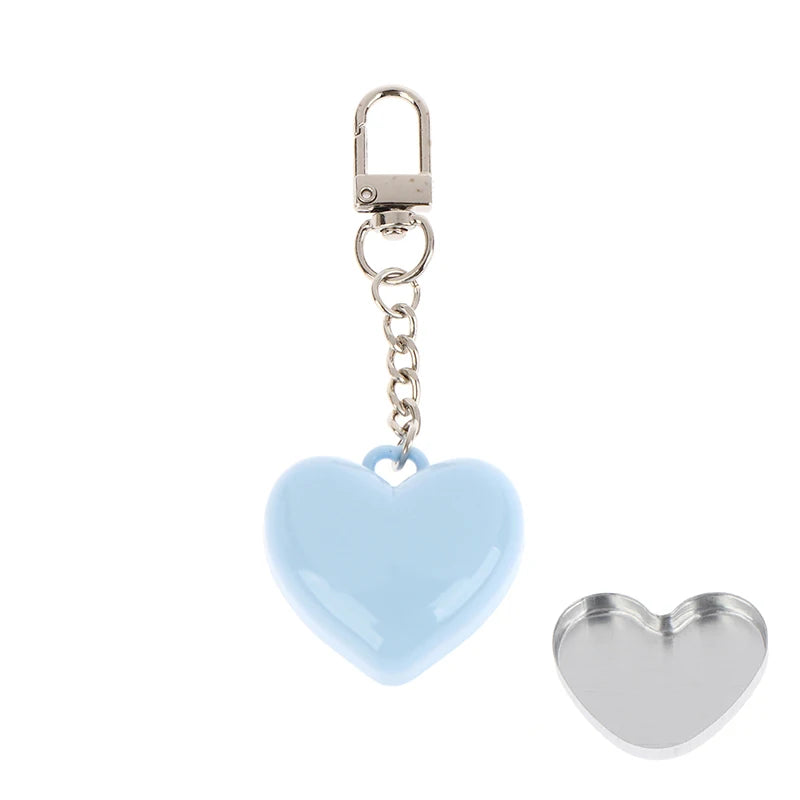 1Pcs Heart Shape Blush Empty Compact with Mirror, Keychain DIY Refillable Powder Case for Makeup
