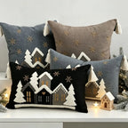 Christmas Cartoon House Embroidered Throw Pillowcase Universal Multi-Size Cushion Cover 30x50cm 45x45cm for Multi-Room Decor