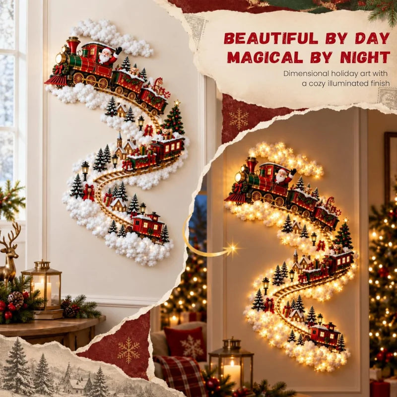 Christmas Magic Trail Wall Light-LED Glowing Christmas Scene Wall Decoration,Santa Sleigh Reindeer Hanging Decoration for Party