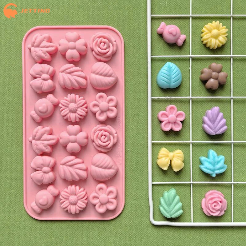 (New) 18 Cavity 3D Silicone Mold Bow Leaf Jelly Ice Pudding Soap Mold Fondant Chocolate Cake Decorations Baking Tool