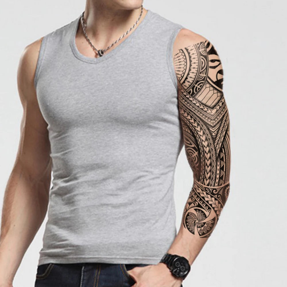 Large Full Arm Sleeve Waterproof Temporary Tattoo Sticker Indian Tribal Machine Turtle Totem Fake Tatoo Body Art Men Women Leg