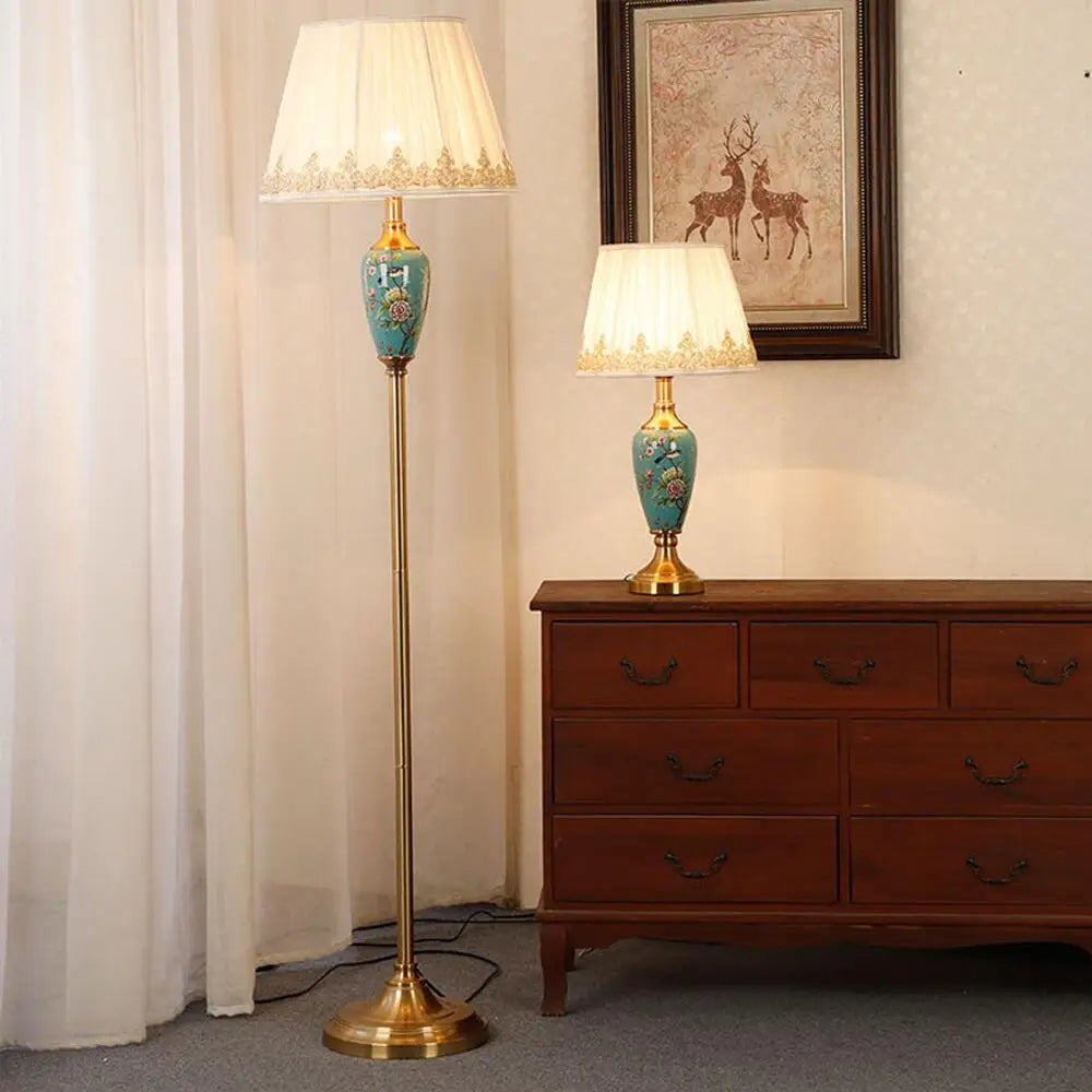 European Retro Ceramic Floor Lamp Home Decoration Standing Light for Living Room Bedroom Sofa Side Bedside Lamp