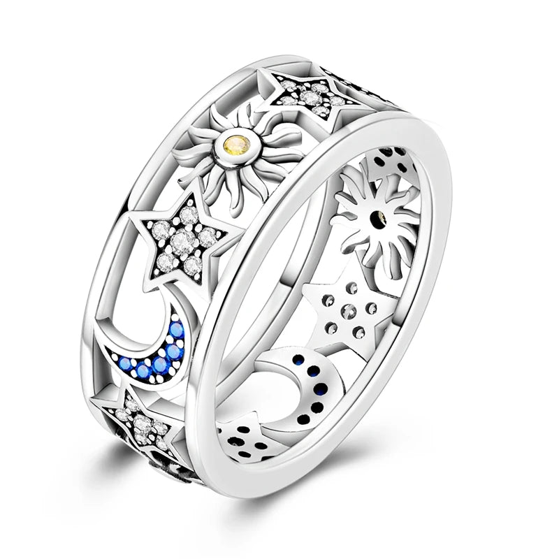 Original 925 Silver Sparkling Zircon Ring Stackable Classic Shine Stone Round Rings For Women Wedding Anniversary Jewelry Gift