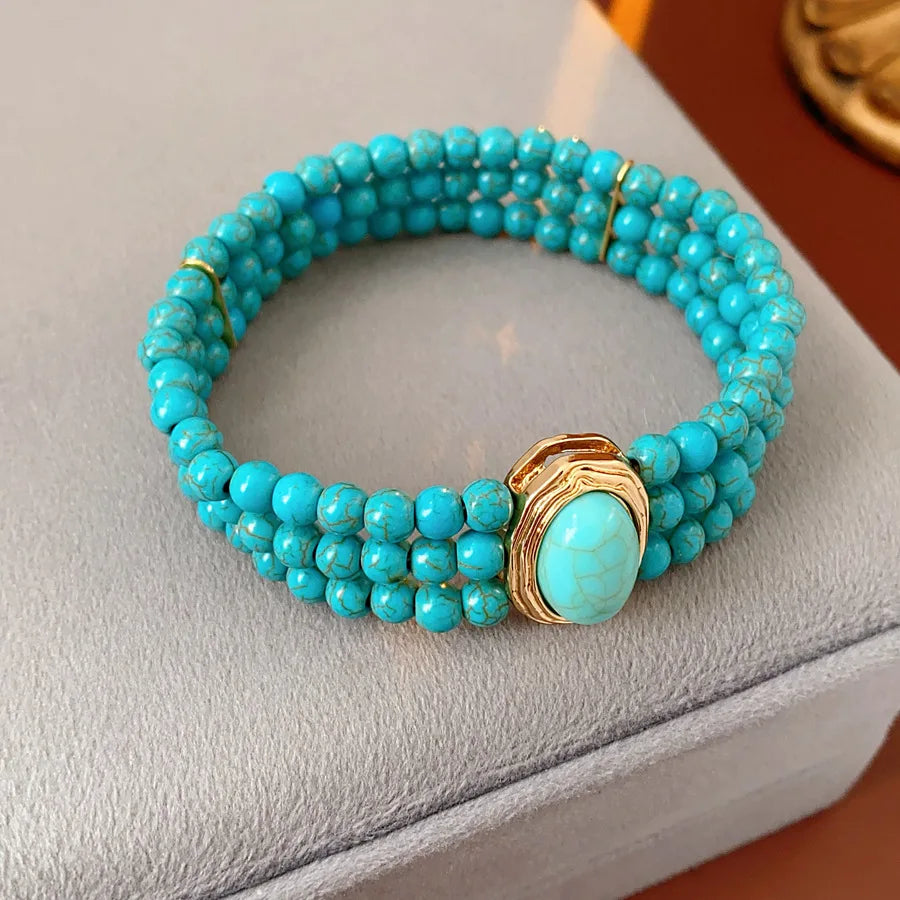 1/3 Pcs Bohemian Multi-layered Green Stone Beaded Stretch Bracelet Earrings Necklace Ethnic String Charm Women's Jewelry Set N1