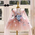 Jill Wish J535 Floral Pink Flower Girl Dress with Cap Flowers Princess Toddler Kids Wedding 1st Birthday Pageant Party Ball Gown
