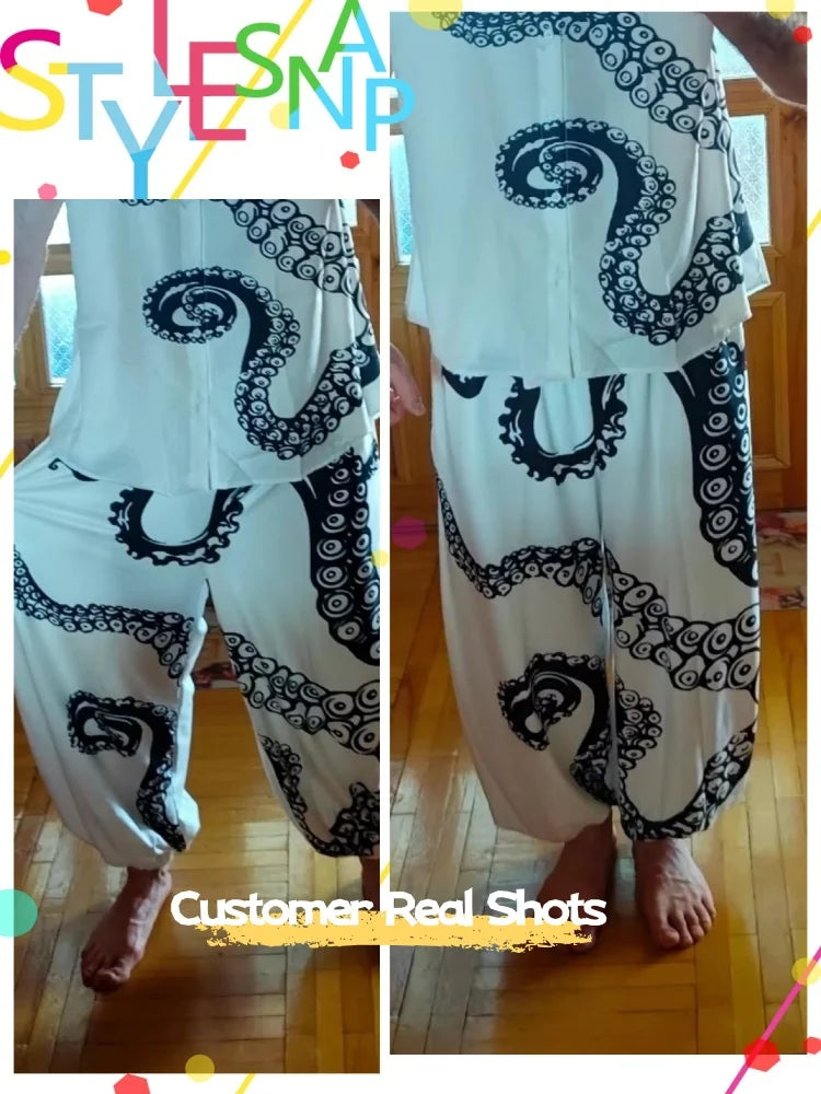 Men's Clothing Japanese Long Pants Vintage Frog In Kimono And Unhappy Cat Art Print Trousers Loose Drawstring Waist Sweatpants