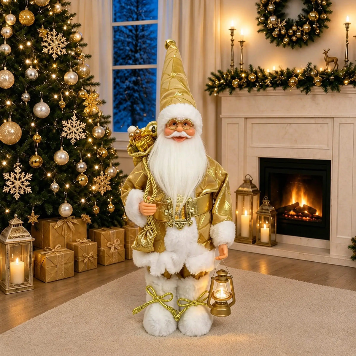 30cm Standing Santa Claus Doll Figurine Christmas Decorations For Home Tabletop Ornaments New Year Navidad Kids Gift Party Decor