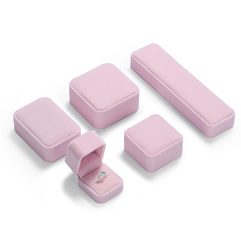 Pink Velvet Jewelry Box Set Jeweler Specialized Cases for Rings, Earrings, Bracelets, Necklaces, Premium Gift Storage Organizer