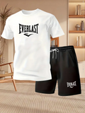Men's Summer Running Breathable Sportswear, Short Sleeved T-shirt+printed Shorts Two-piece Set, Casual/fitness/home 2-piece Set