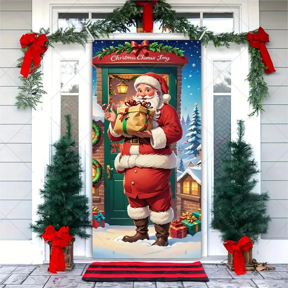 Christmas Theme Santa Claus Santa Dog Snowman Door Cover Banner Festive Party Decoration Supplies Photography Props Xmas Gifts