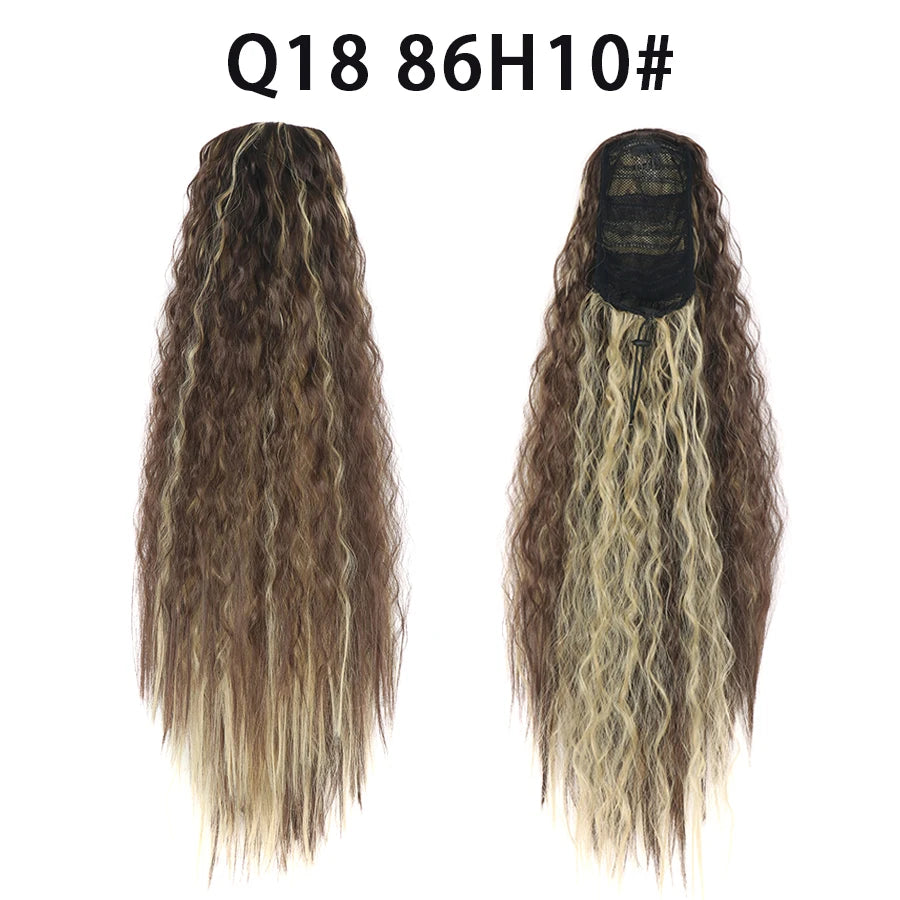 22 Inch Drawstring Ponytail Extension Curly Wave Long Ponytail Hair Extension Synthetic Corn Wavy Drawstring Ponytail Extensions